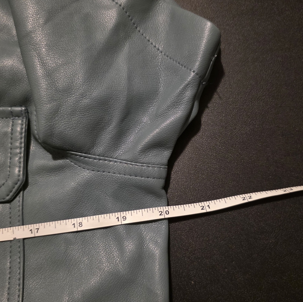 7 For All Mankind Faux Leather Shirt Dress Button Down Teal Size S - Picture 8 of 10